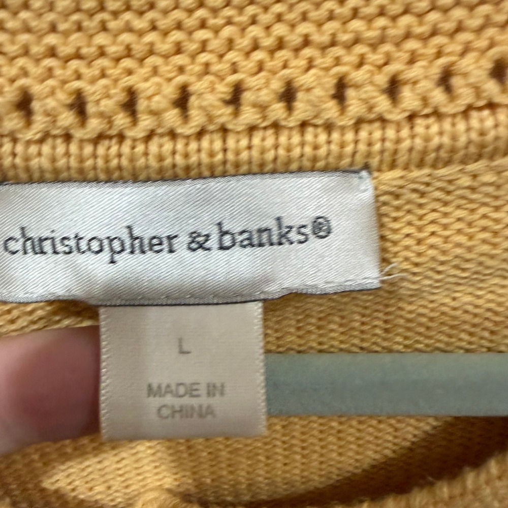 Christopher & Banks Yellow Cotton Diamond Cable Knit Cardigan Sweater Womens L - Picture 4 of 7